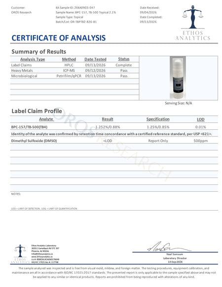 BPC-157 1.25%, TB-500 (TB4) 0.85% Topical (630mg Blend) - OROS Research
