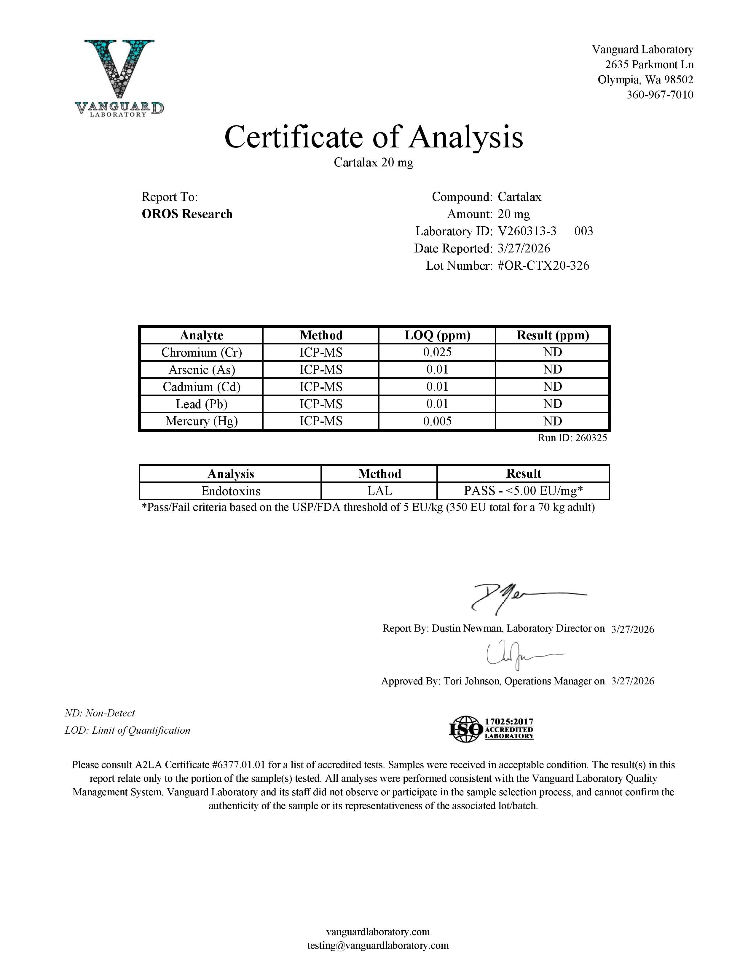 Cartalax 20mg - OROS Research