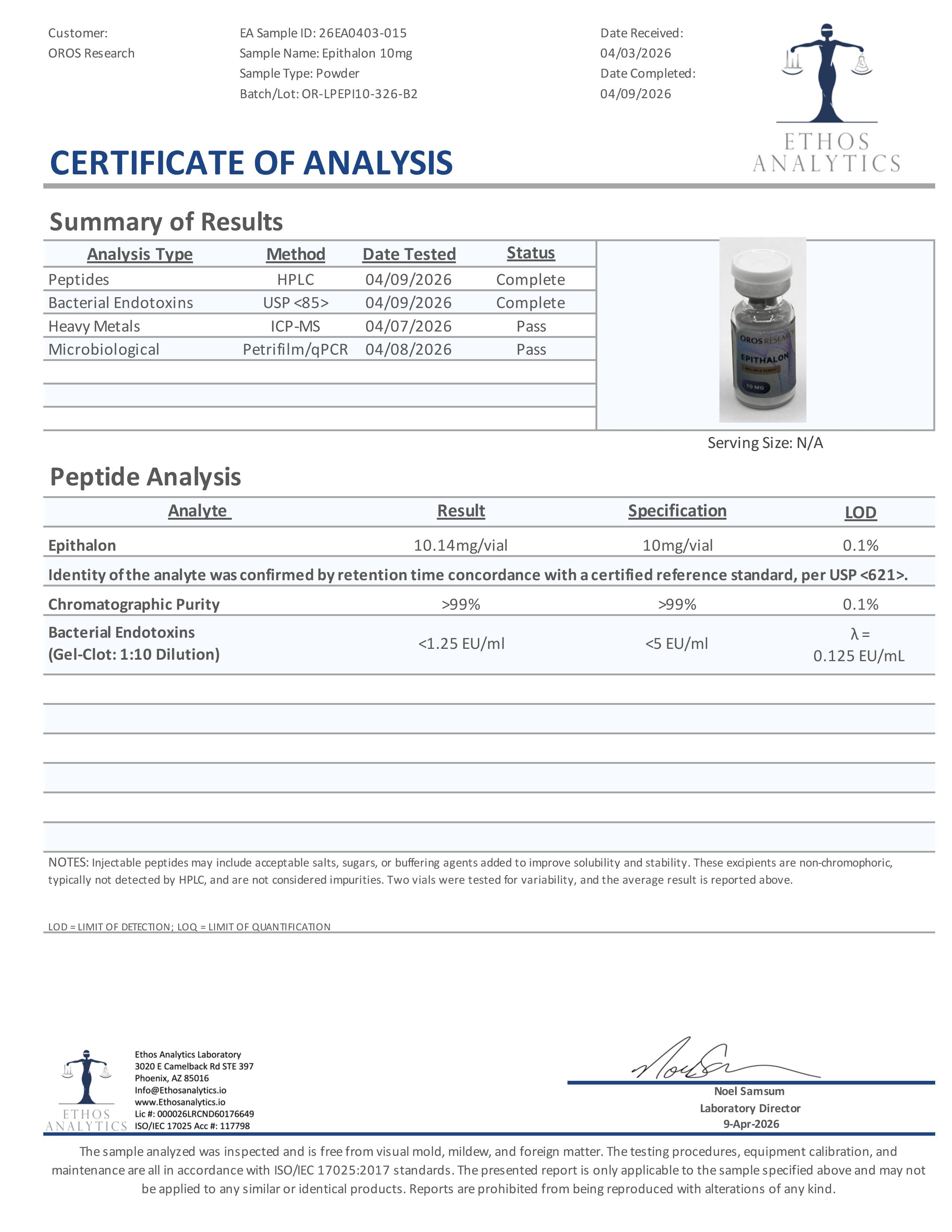 Epithalon (Epitalon) 10mg - High-Purity, U.S.-Made Research Peptides | OROS Research Epithalon (Epitalon) 10mg - High-Purity, U.S.-Made Research Peptides | OROS Research