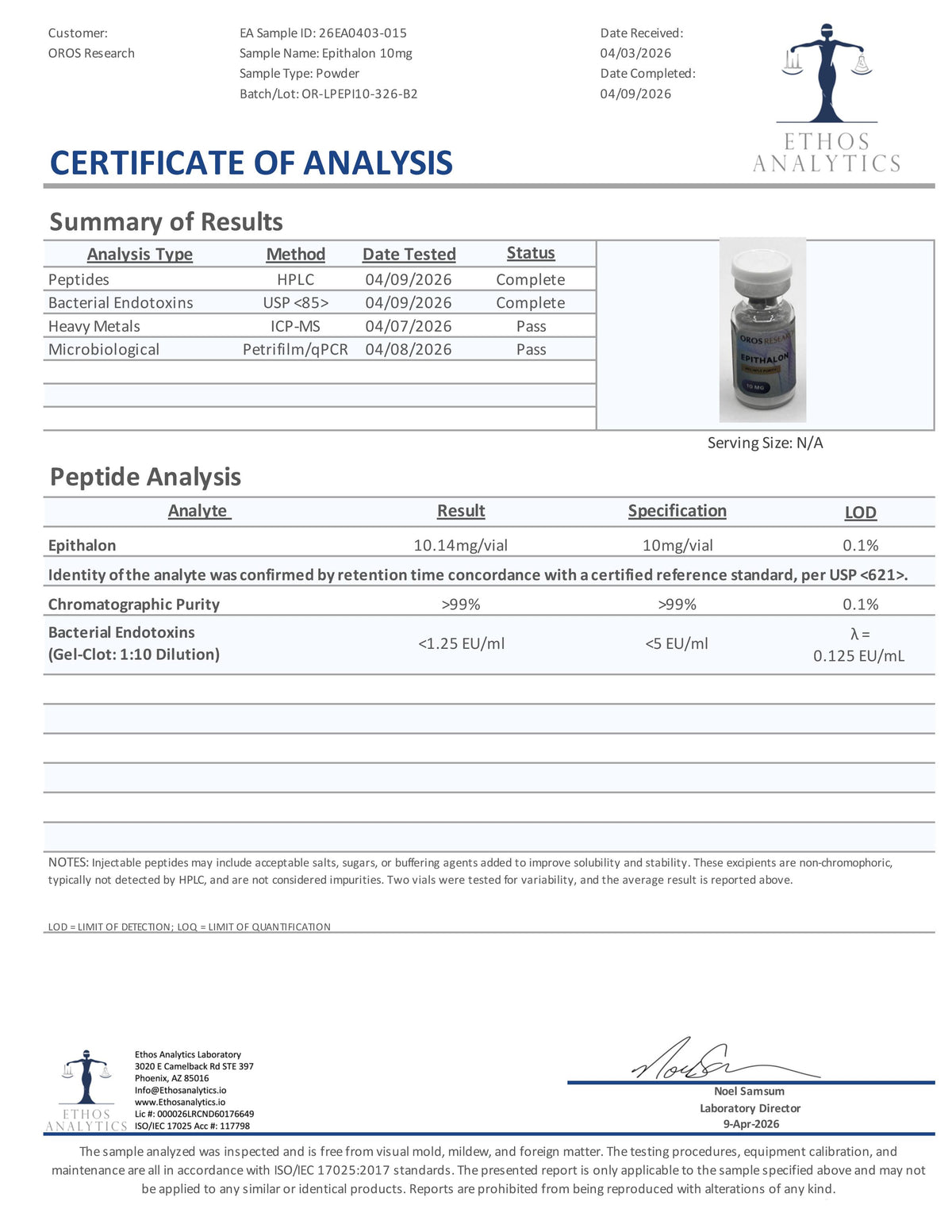 Epithalon (Epitalon) 10mg - OROS Research