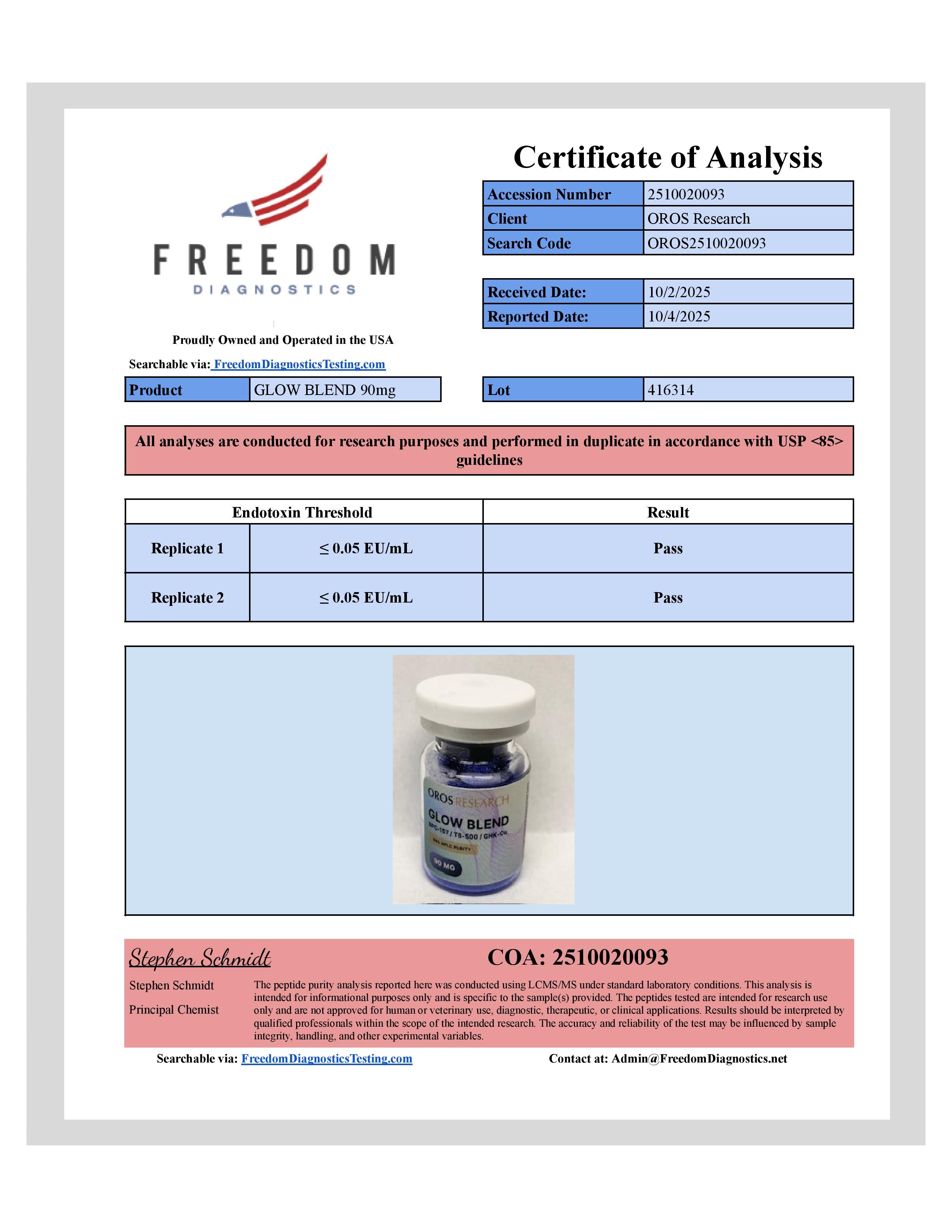 GLOW - GHK-Cu 70mg, BPC-157 10mg, TB-500 10mg (90mg Blend) - OROS Research
