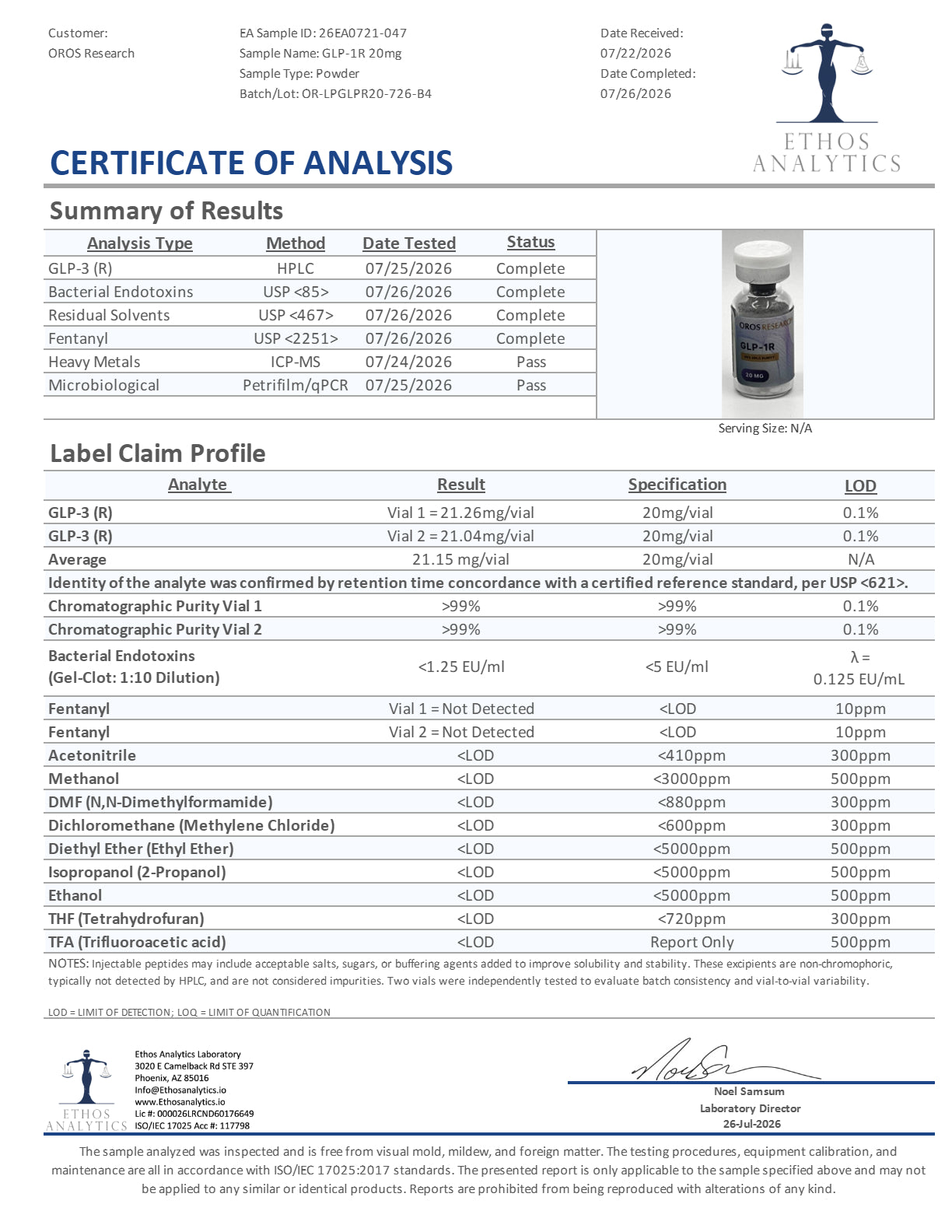 GLP-1R (GLP3) 20mg - OROS Research