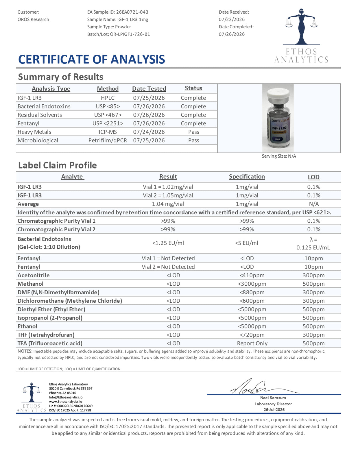 IGF-1 LR3 1mg - OROS Research