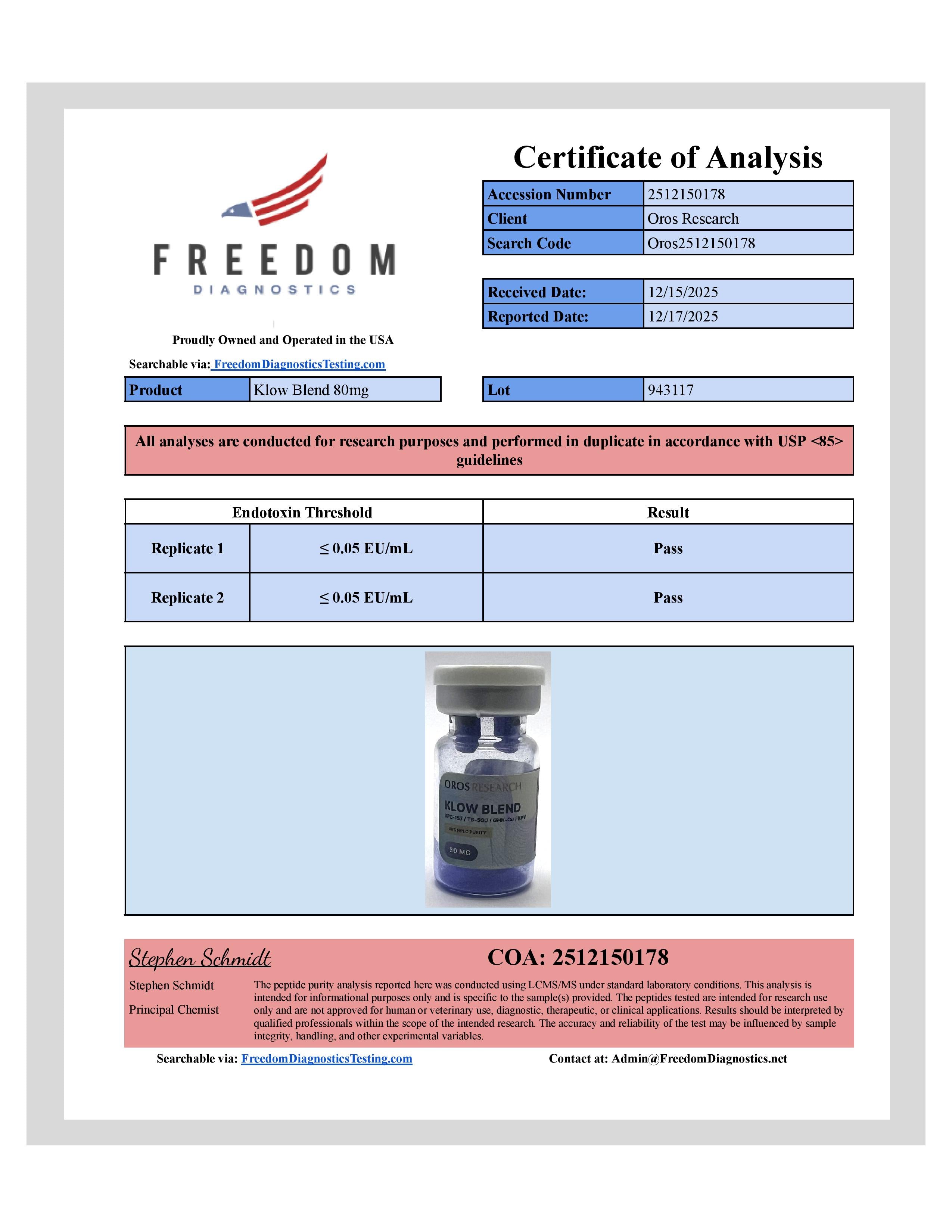 KLOW - GHK-Cu 50mg, BPC-157 10mg, TB-500 10mg, KPV 10mg (80mg Blend) - OROS Research