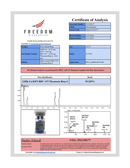 KLOW - GHK-Cu 50mg, BPC-157 10mg, TB-500 10mg, KPV 10mg (80mg Blend) - OROS Research