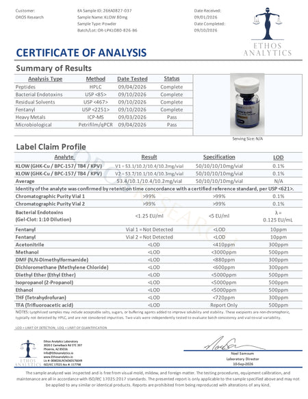 KLOW - GHK-Cu 50mg, BPC-157 10mg, TB-500 (TB4) 10mg, KPV 10mg (80mg Blend) - OROS Research