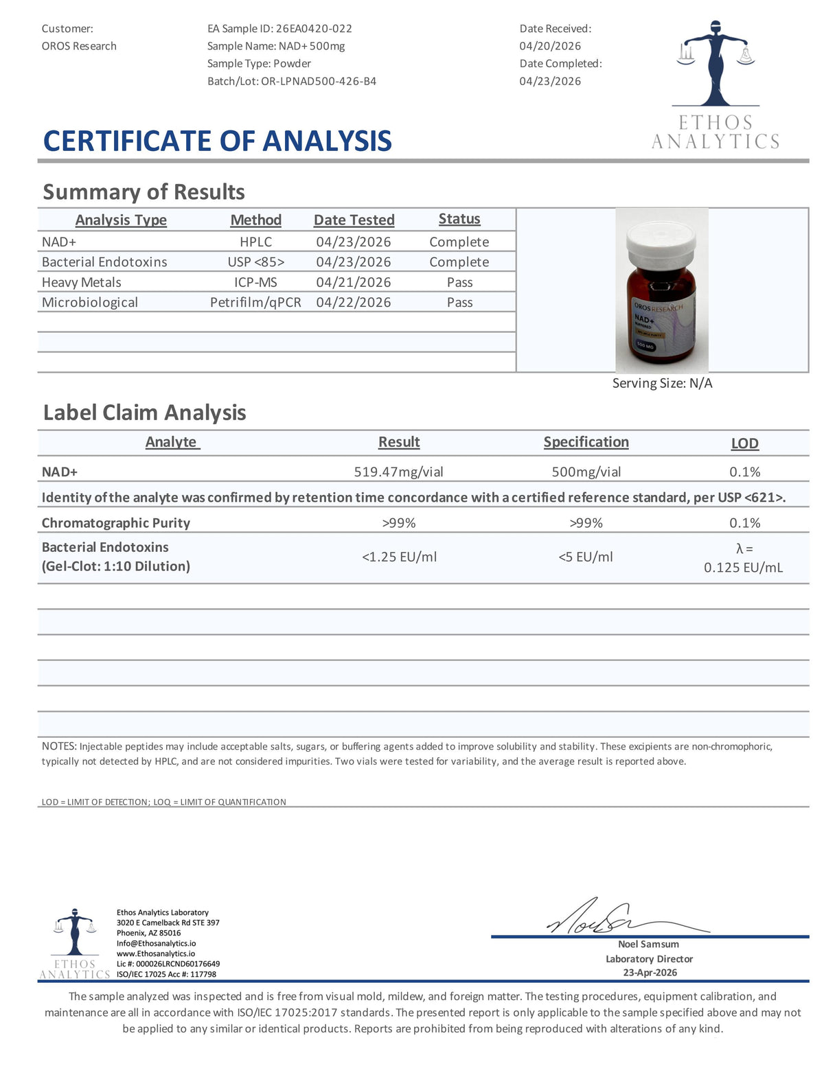 NAD+ 500mg - OROS Research