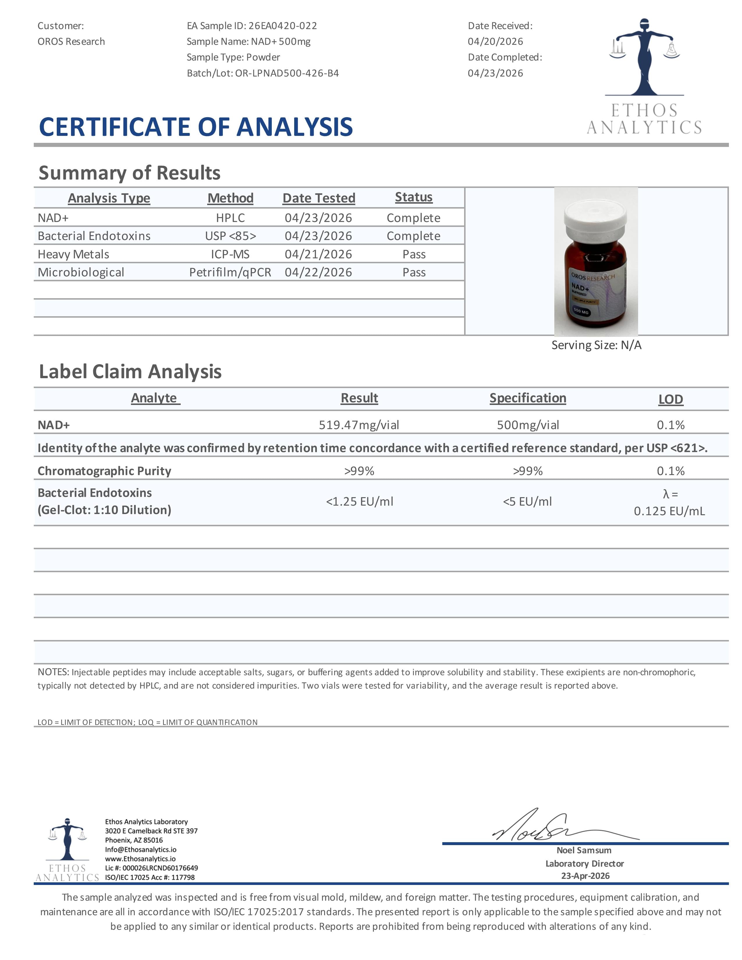 NAD+ 500mg - OROS Research