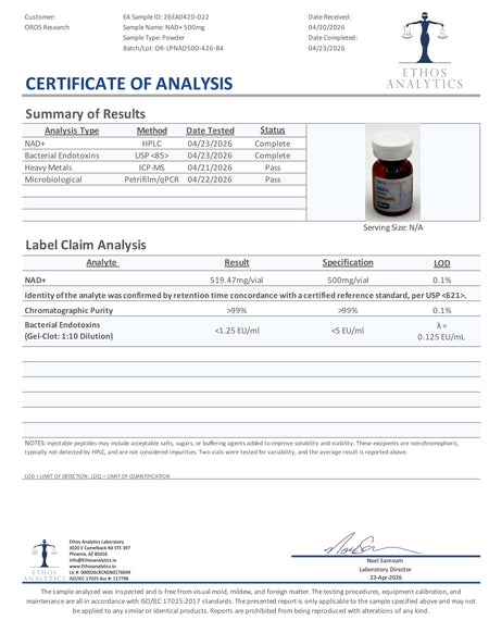 NAD+ 500mg - OROS Research