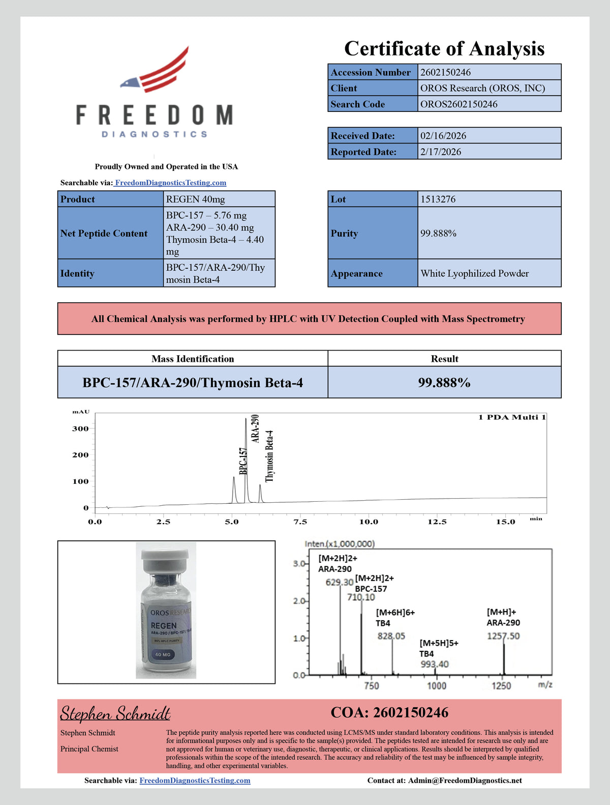 Regen - ARA-290 30mg, BPC-157 5mg, TB-500 5mg (40mg Blend) - OROS Research