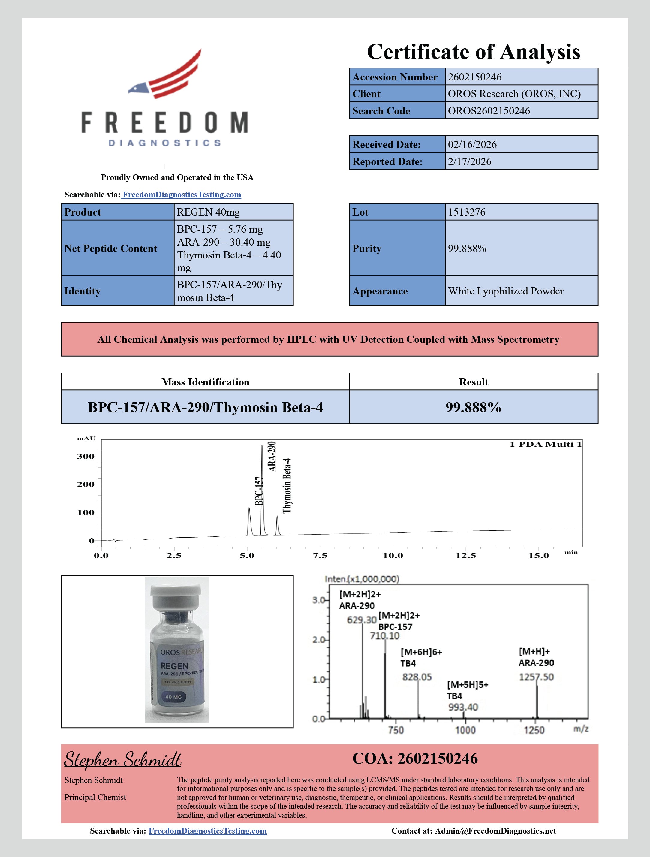Regen - ARA-290 30mg, BPC-157 5mg, TB-500 5mg (40mg Blend) - OROS Research