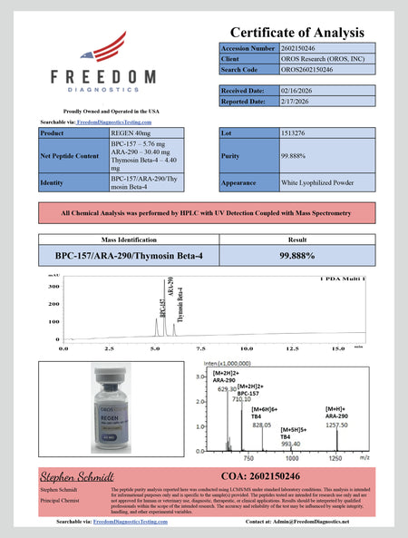 Regen - ARA-290 30mg, BPC-157 5mg, TB-500 5mg (40mg Blend) - OROS Research