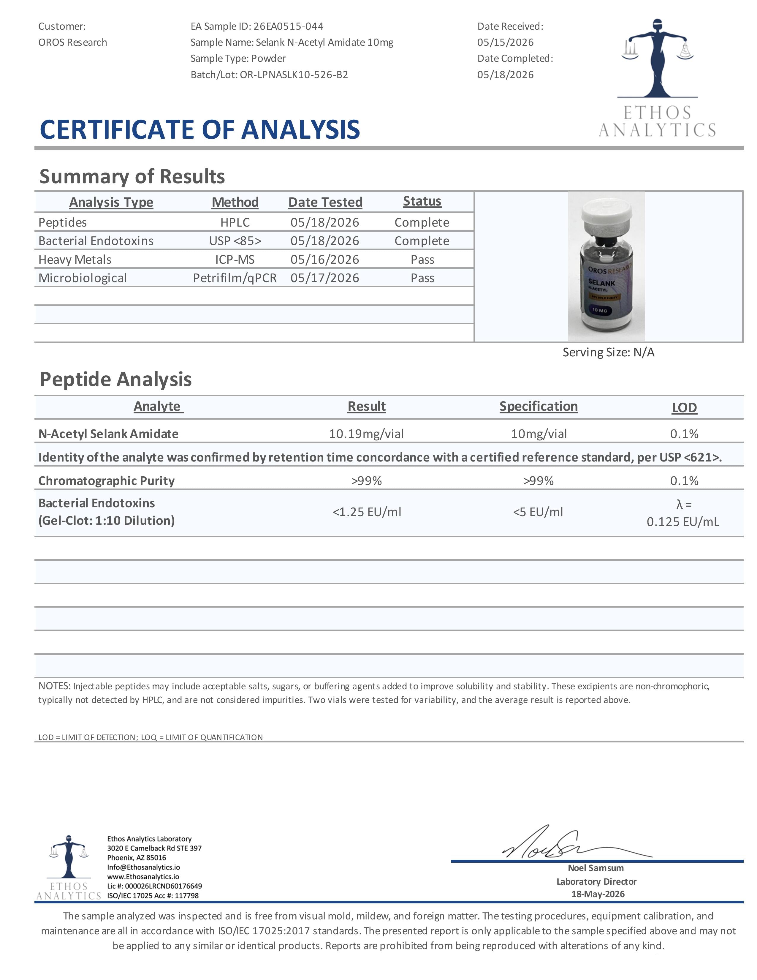 Selank N-Acetyl Amidate 10mg - OROS Research