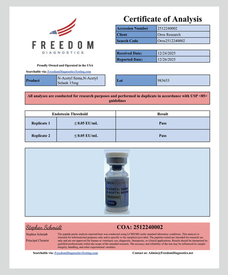 Semax N-Acetyl 9mg, Selank N-Acetyl 6mg (15mg Blend) - OROS Research