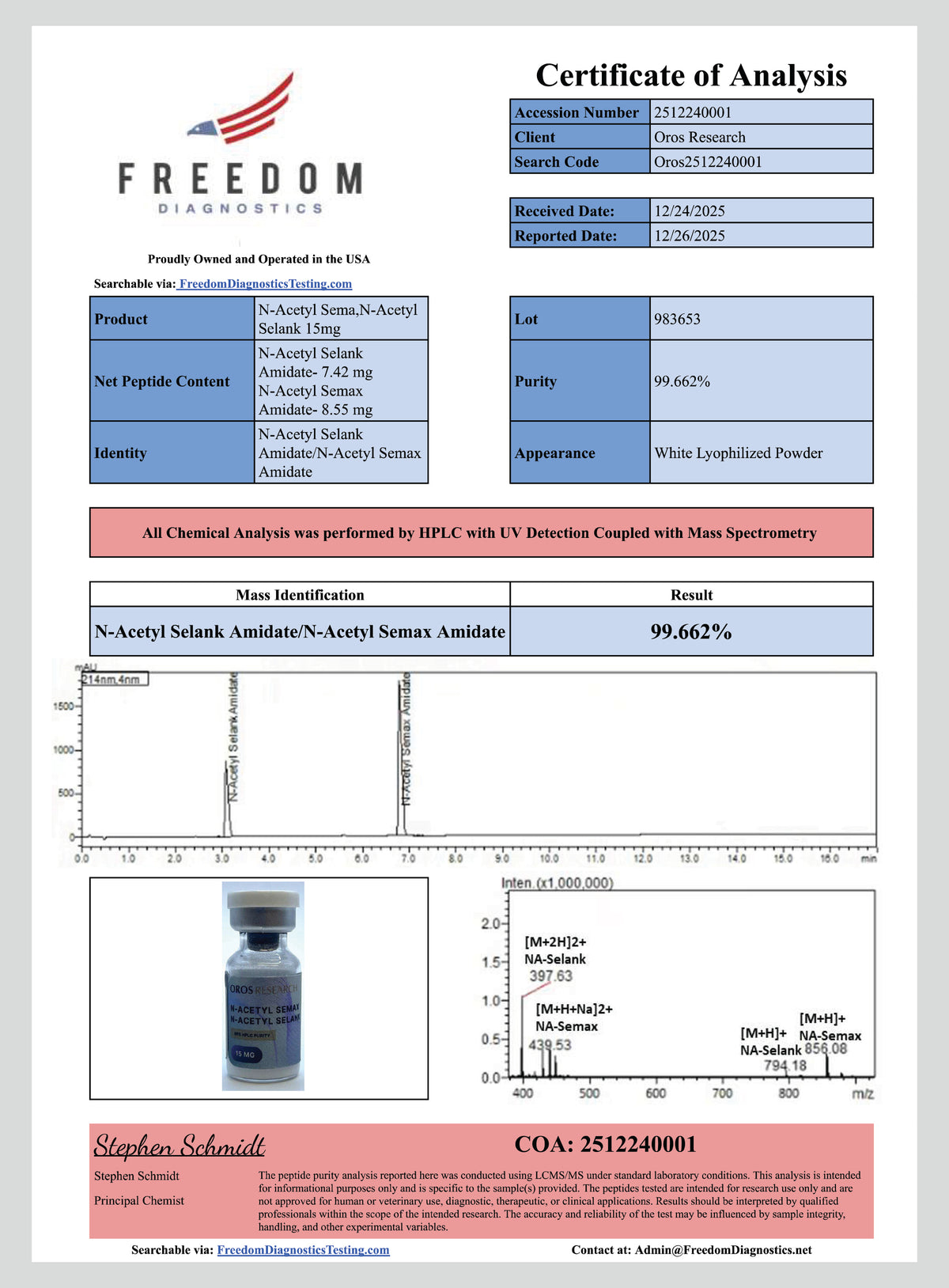 Semax N-Acetyl 9mg, Selank N-Acetyl 6mg (15mg Blend) - OROS Research