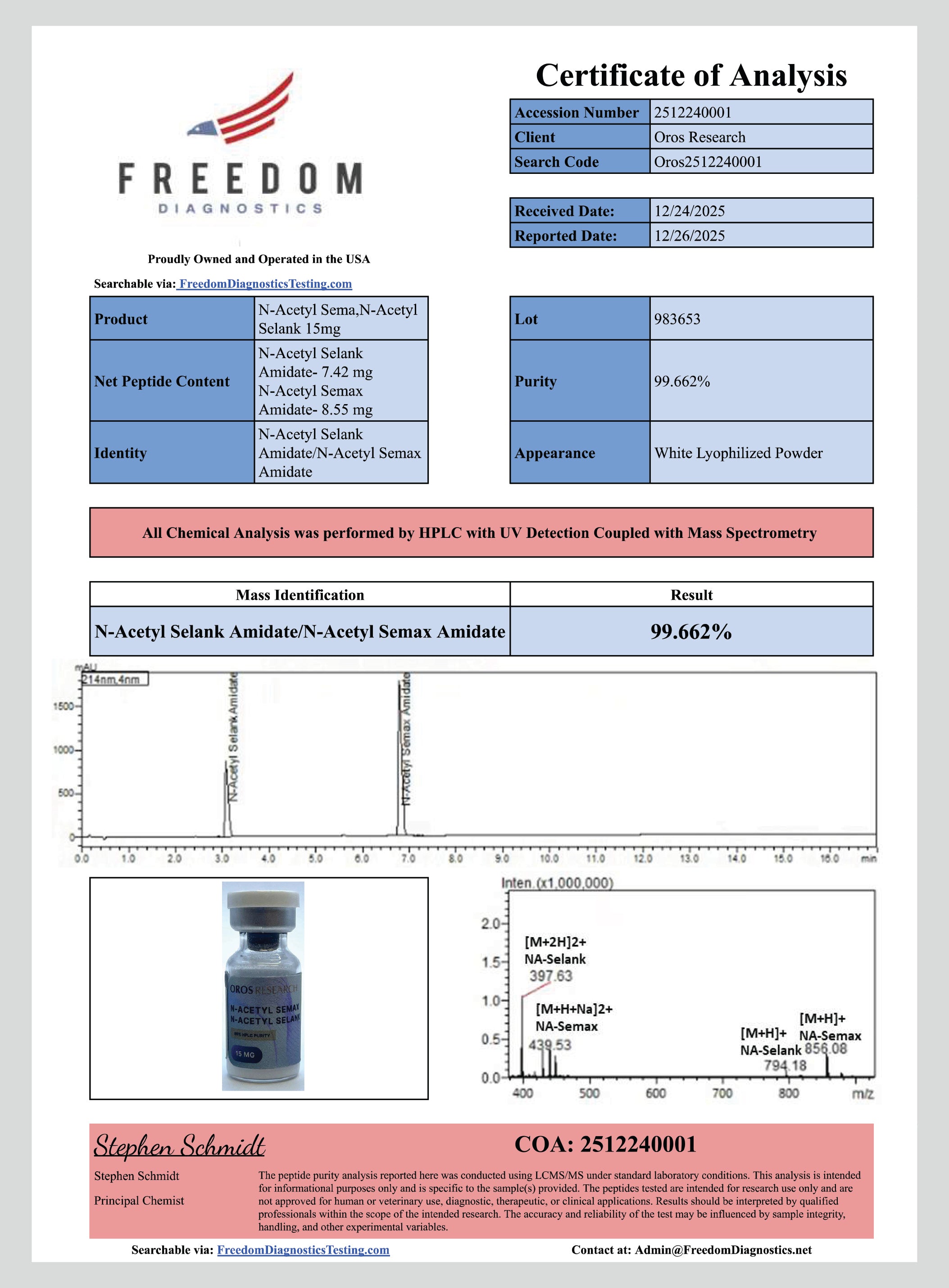 Semax N-Acetyl 9mg, Selank N-Acetyl 6mg (15mg Blend) - OROS Research