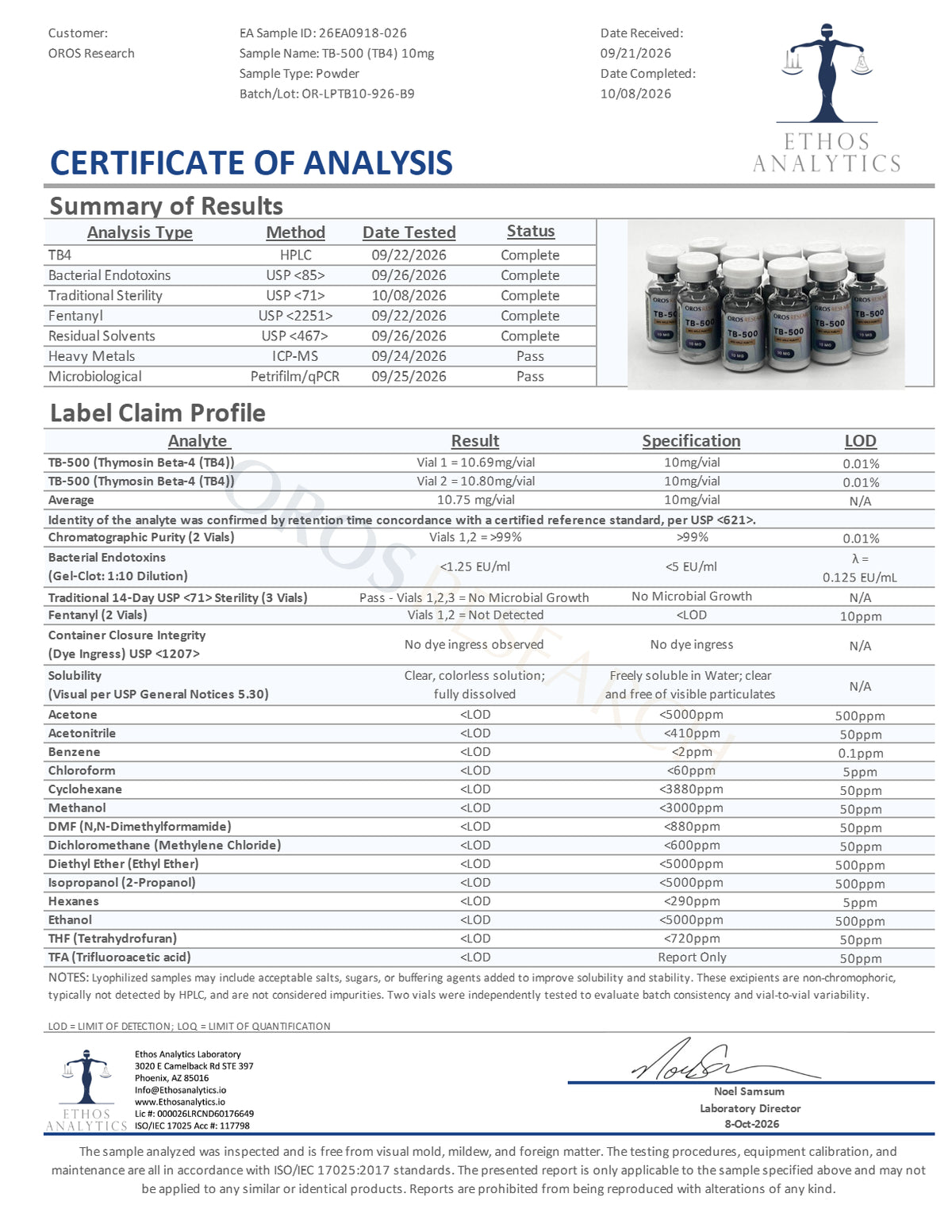 TB-500 (TB4) 10mg - OROS Research