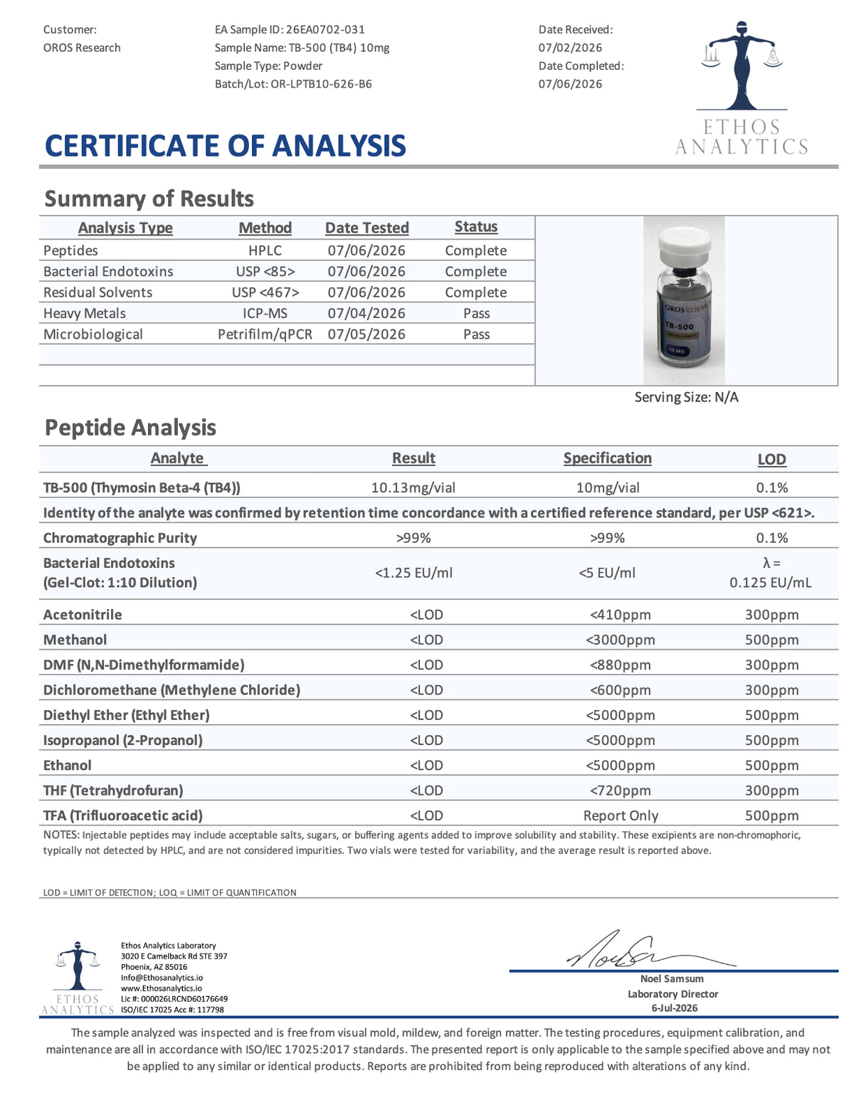 TB-500 (Thymosin Beta-4) 10mg - OROS Research