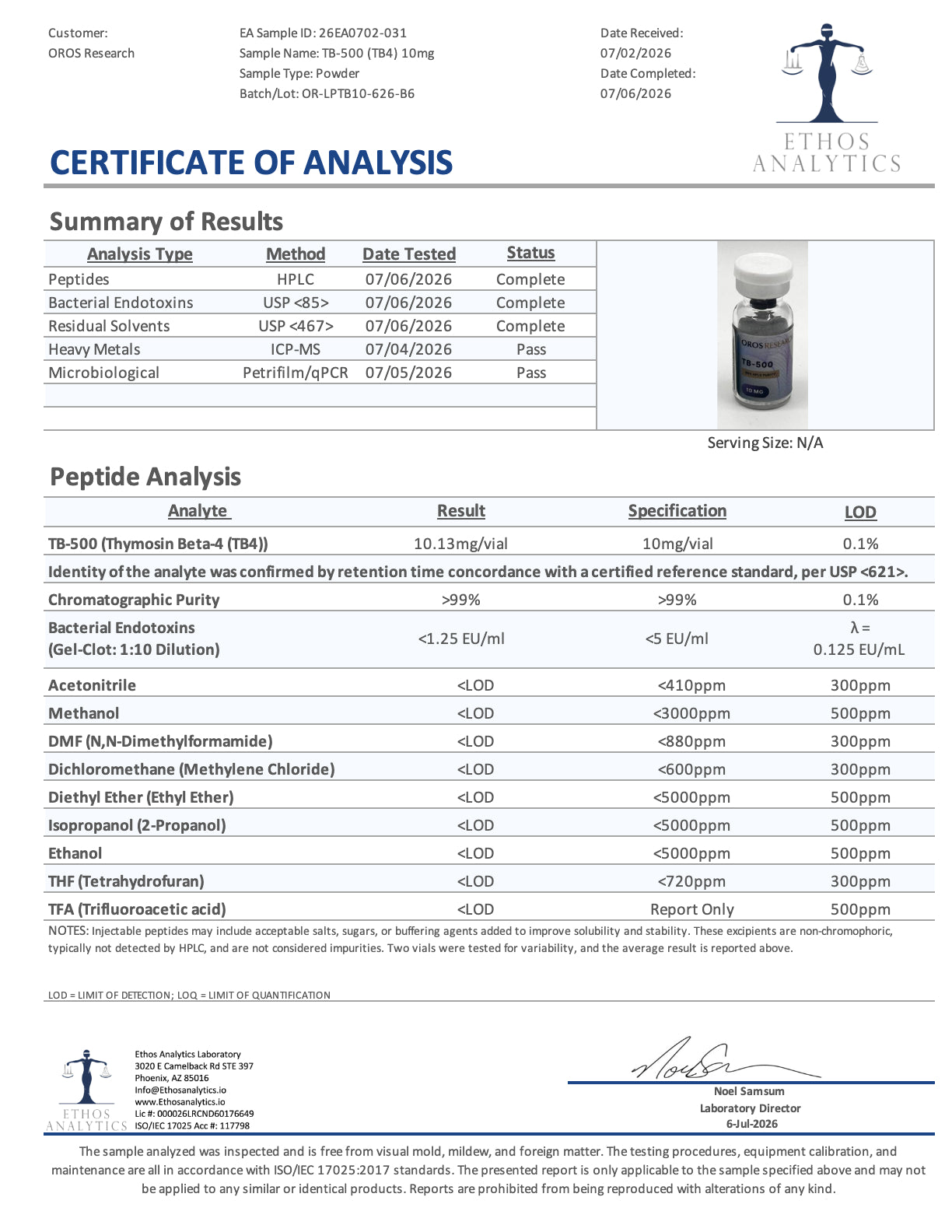 TB-500 (Thymosin Beta-4) 10mg - OROS Research