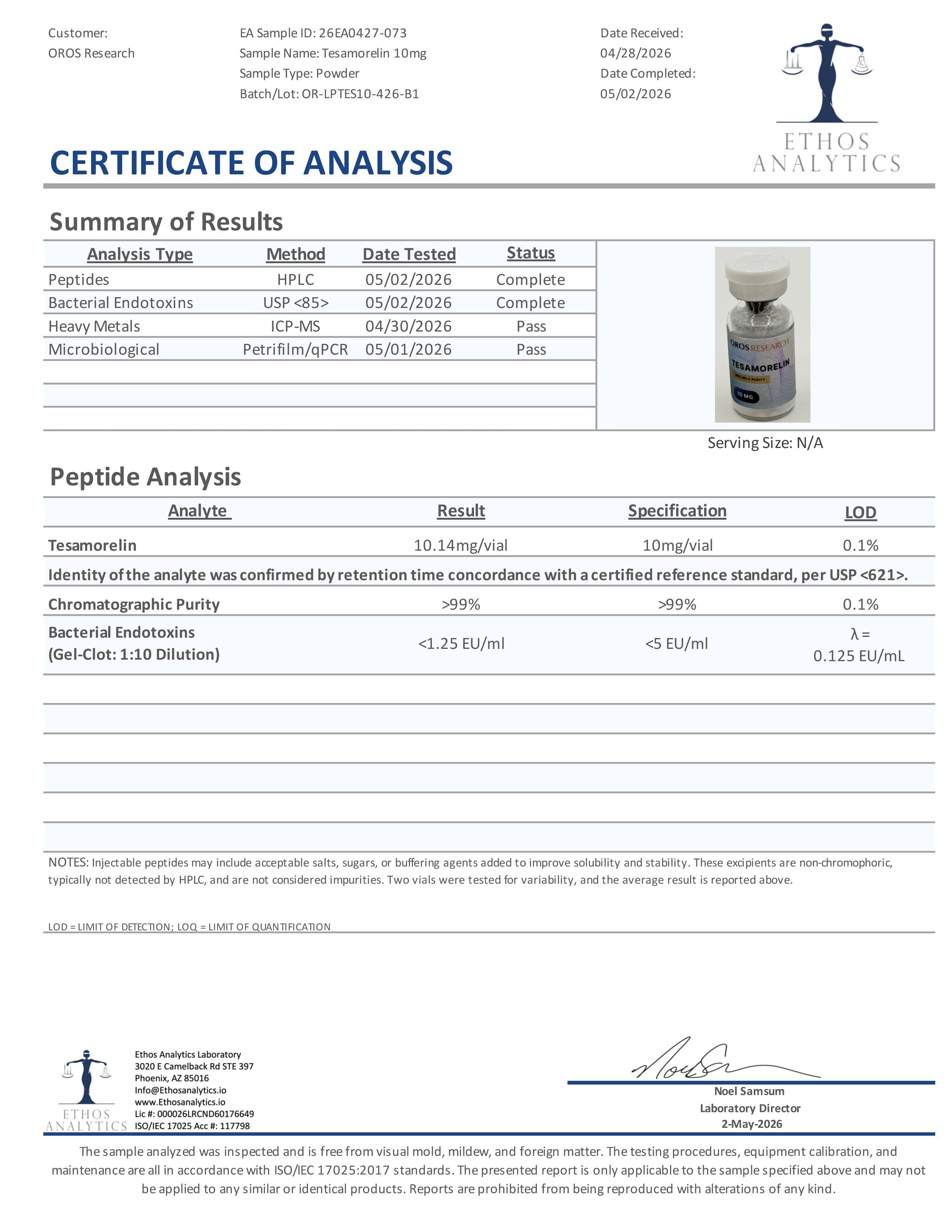 Tesamorelin 10mg - OROS Research