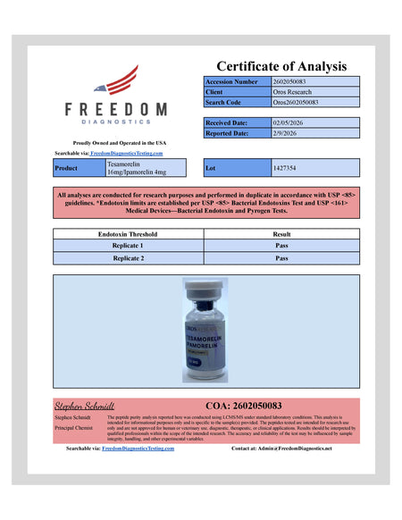 Tesamorelin 16mg, Ipamorelin 4mg (20mg Blend) - OROS Research