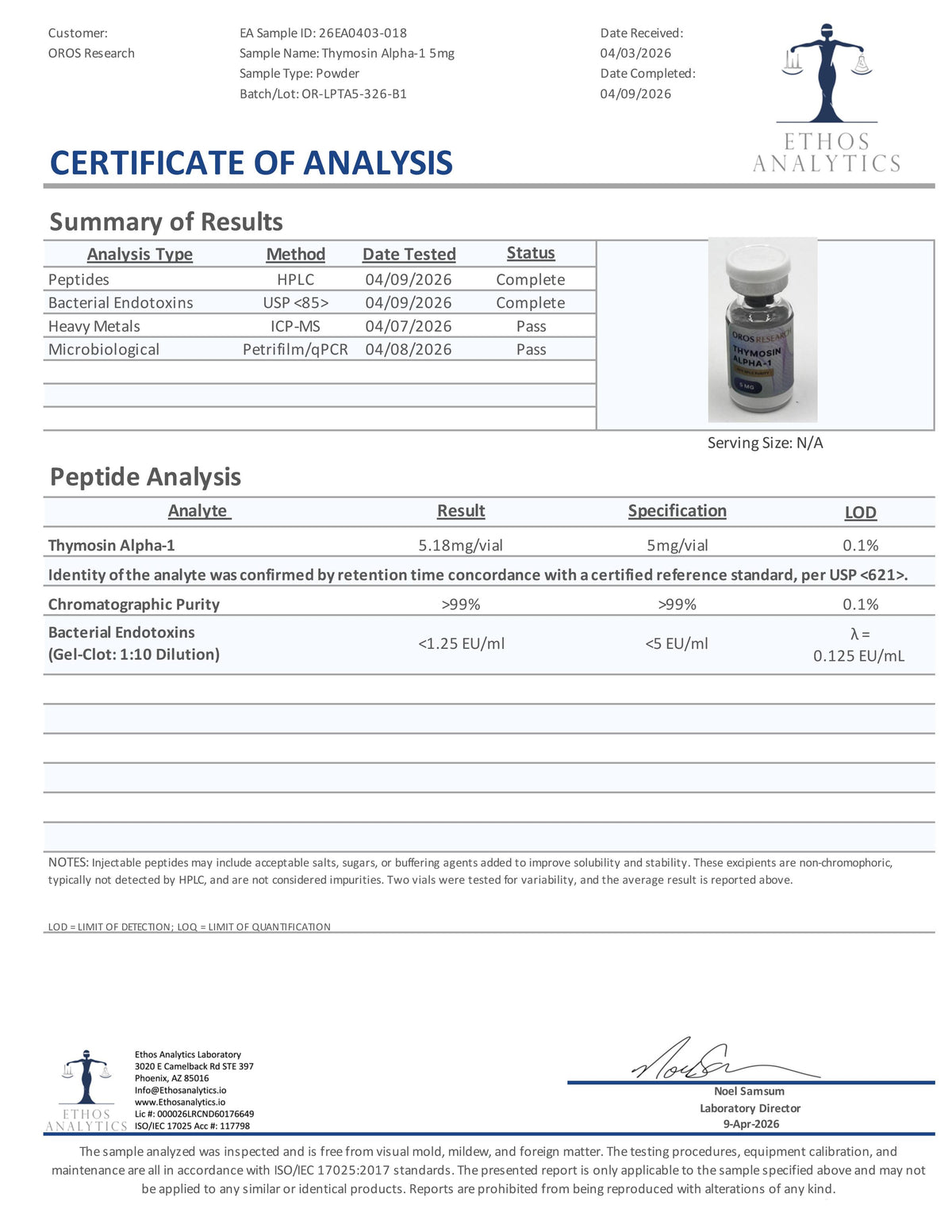 Thymosin Alpha-1 5mg - OROS Research