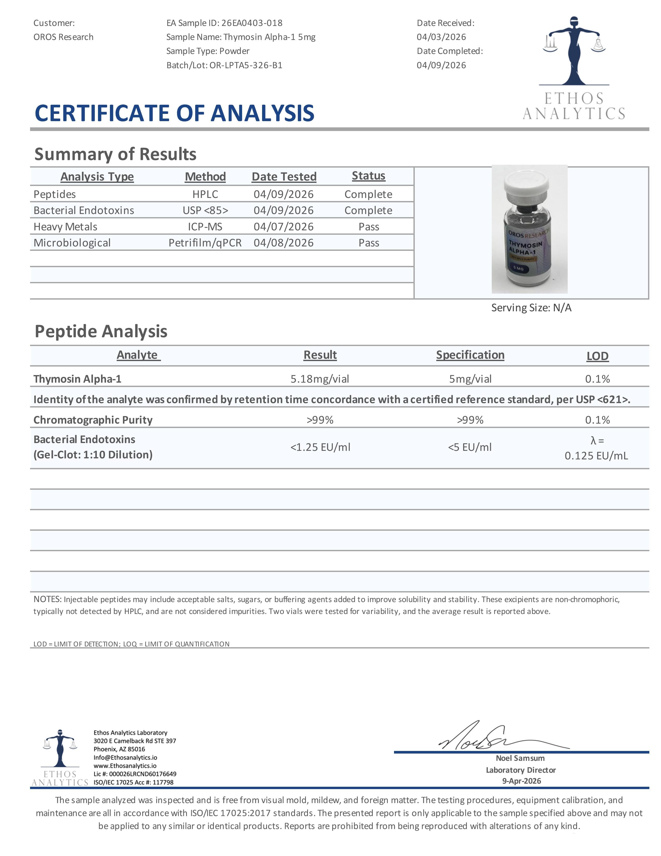 Thymosin Alpha-1 5mg - OROS Research