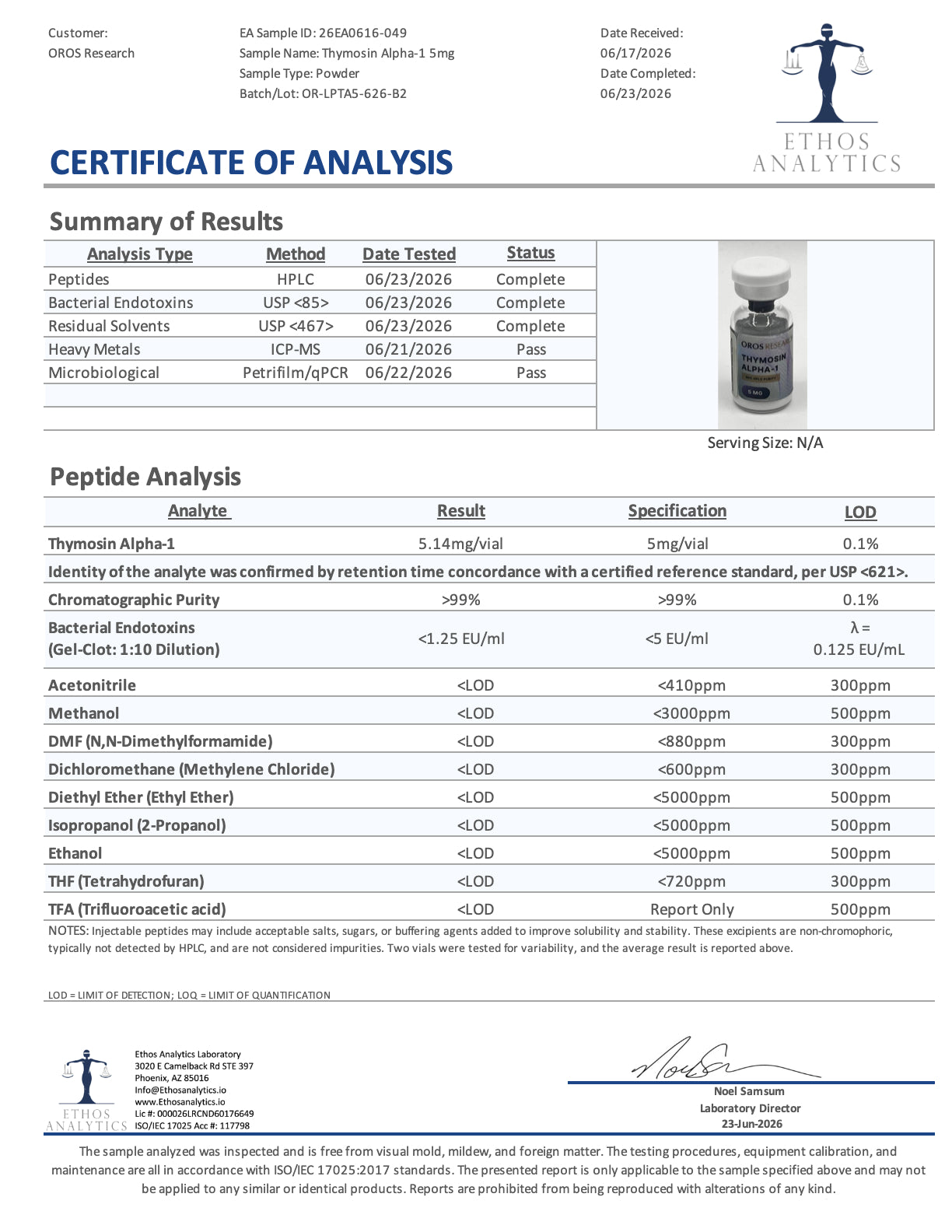 Thymosin Alpha-1 5mg - OROS Research