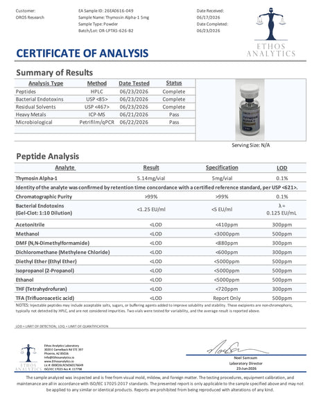 Thymosin Alpha-1 5mg - OROS Research