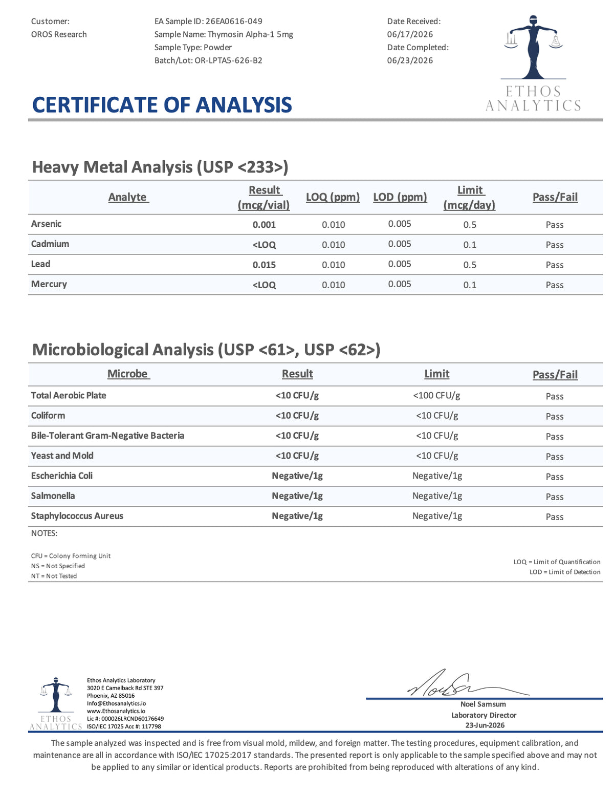Thymosin Alpha-1 5mg - OROS Research