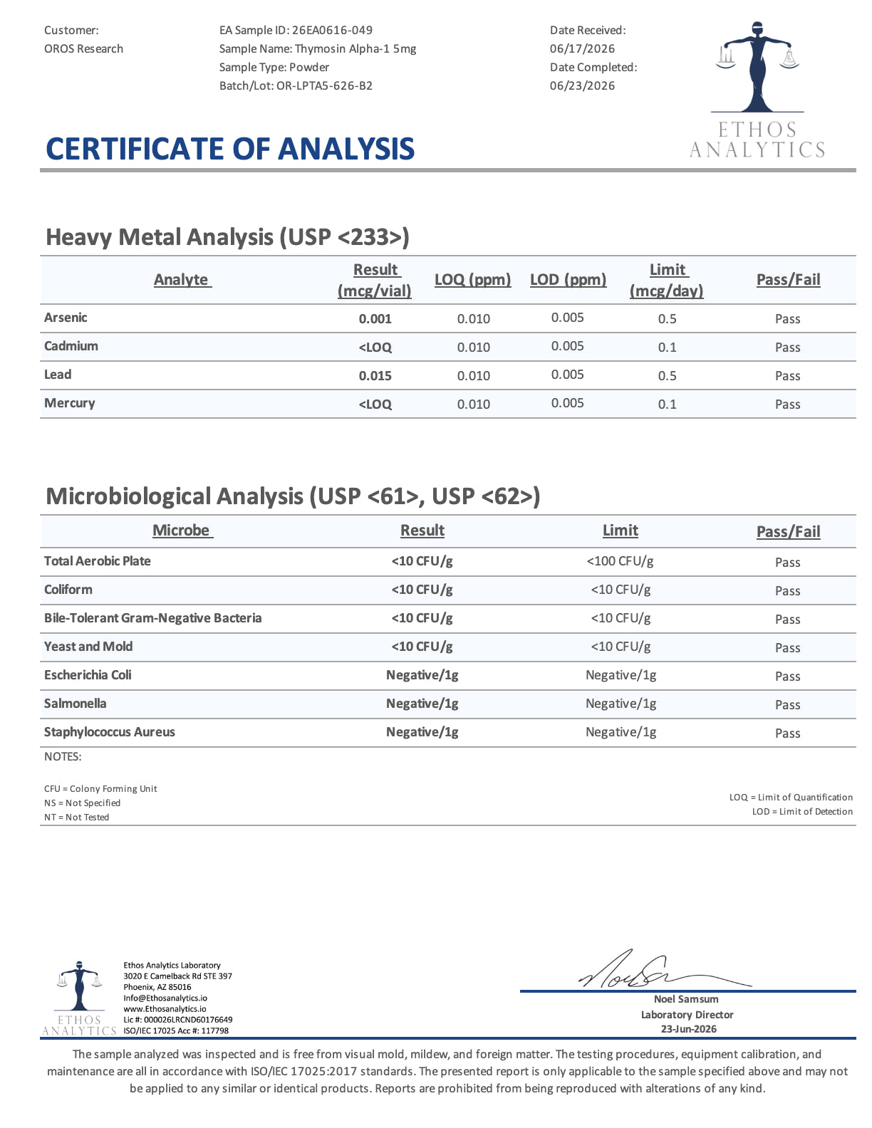 Thymosin Alpha-1 5mg - OROS Research